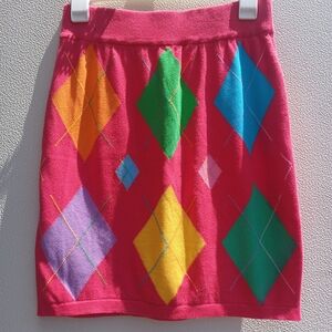 United Colors Of Benetton Pink Yellow Knee-Length Pencil Skirt